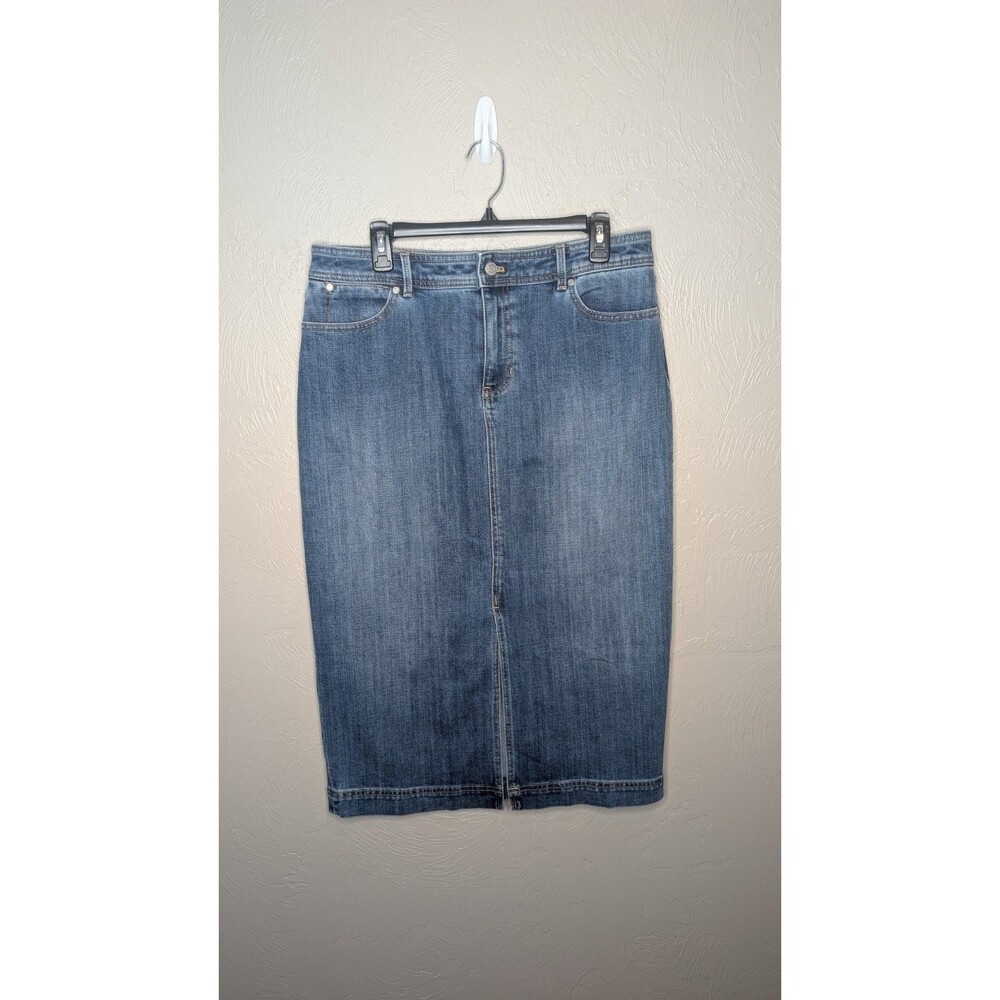 Talbots Womens 12 Blue Medium Denim Front Slit Midi Skirt
